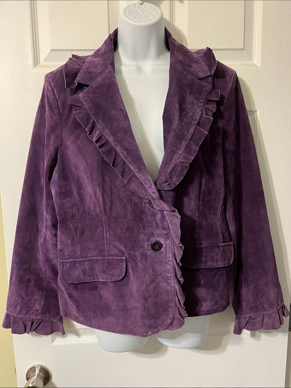Terry Lewis Purple Ruffle Trim Suede Leather Jacket witchy Whimsigoth